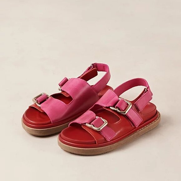 ALOHAS Harper Leather Slingback Buckled Sandal In Red Magenta,  Size 39 - Picture 1 of 16